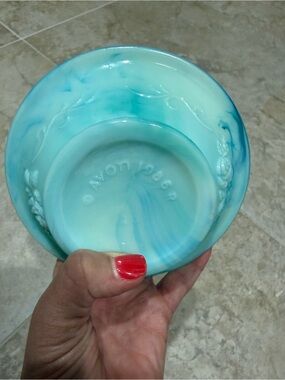 Vintage Avon Turquoise and Teal Swirled Glass Bowl 1970’s